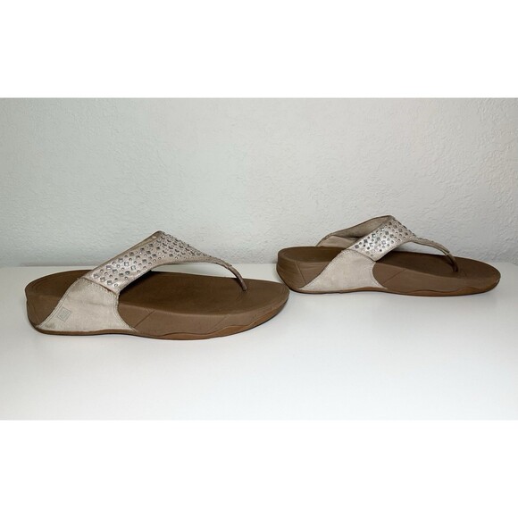 FitFlop Lulu Sparkly Rhinestone Nude Gold Thong Flip Flop Wedge Cushion Women 10 - Picture 4 of 14